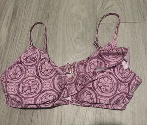 Pink Patterned Ruffle Bikini Top Size XL thumbnail 1