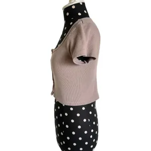 Brandy Melville John Galt Womens Top‎ Taupe Ribbed Button Up Zelly Y2K Cropped thumbnail 6