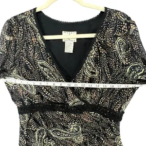 ICE Y2K Silk Babydoll Top Womens L Black Abstract Paisley Lined Whimsigoth Boho‎ thumbnail 7