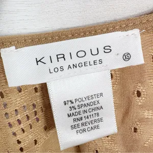 Kirious Boho Embroidered‎ Eyelet Tie Neck Long Sleeve Crop Top Tan XS thumbnail 9