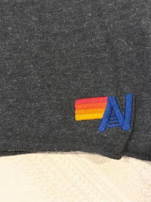 Aviator Nation Charcoal Gray AV Logo Tee Women’s XS Blue Rainbow Graphic T-Shirt thumbnail 3