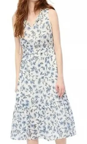 J.Crew white blue floral ruffled midi dress size 2 thumbnail 1