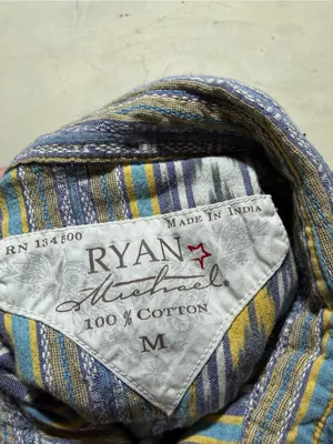 Ryan Michael Striped western Button-Up Shirt in Blue & Yellow medium thumbnail 6