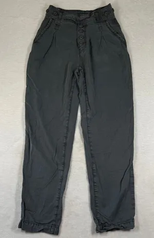 American Eagle Gray Lyocell High Rise Pleated‎ Tapered Button Fly Pants Size 0 thumbnail 1