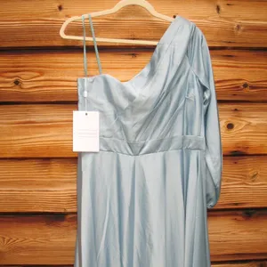 NWT Mac Duggal 49141 French Blue One Shoulder Flowy Gown Dress Size 6 thumbnail 13