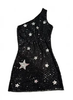 Black Celestial Sequin One Shoulder Mini Dress Size M thumbnail 1