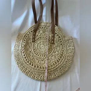 Woven Raffia Hobo bag with Leather straps\lined Brown thumbnail 3