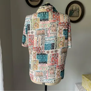 VINTAGE 1990s patchwork pattern button down blouse thumbnail 7