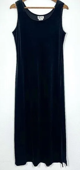 Vintage‎ Black Velvet Maxi Dress Sleeveless Tank Stretchy Women's Size 14 Witchy thumbnail 1