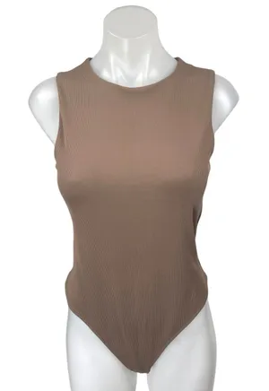 Aritzia Babaton Brown Sleeveless High Neck Cami Camisole Tank Bodysuit Top Sz L thumbnail 1