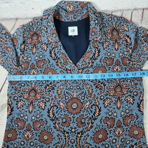 Cabi Women Dress XS Blue Floral Print Long Sleeve V‎ Neck Shift thumbnail 7
