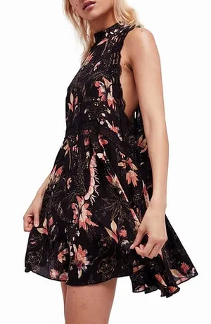 Free People She Moves Slip Dress Black Floral Lace thumbnail 3