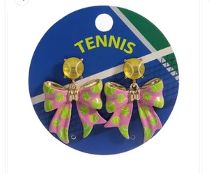 Tennis Ball Pink Bow Drop Dangle Earrings thumbnail 3