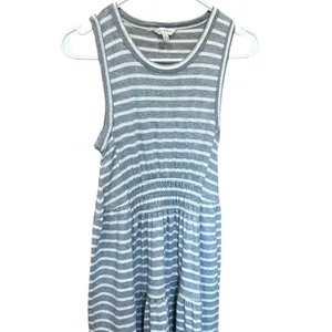 Lucky Brand Ruched Sleeveless Grey & White Stripe Maxi Dress Small #800 thumbnail 7
