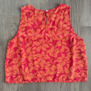 J.Crew Red Orange Floral Sleeveless Top Size Large thumbnail 2