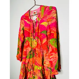 FARM RIO Pink Orange Floral Cotton A-Line Tie Waist Ombre Forest Mini Dress S thumbnail 5