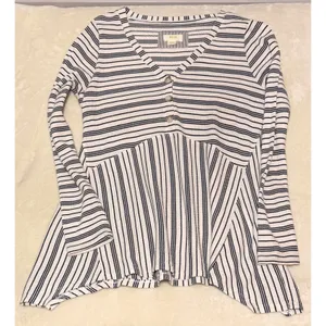 Anthropologie Maeve Eliza Striped Long Sleeve Peplum Henley Top Large L thumbnail 3