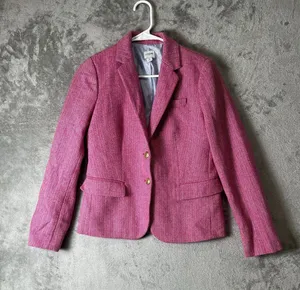 J.Crew Wool Blend Schoolboy Blazer Pink Herringbone Gold Button Size 4 thumbnail 1