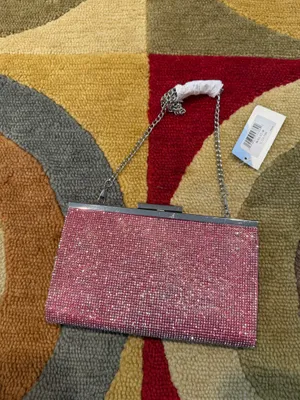 NWT Nina Pink Glitter Small Evening Purse Bag Formal Black Tie Metal Chain thumbnail 5