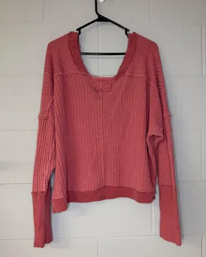 Free People We The Free New Magic Waffle Knit Thermal Long Sleeve Top in Cowboy Size Large thumbnail 5