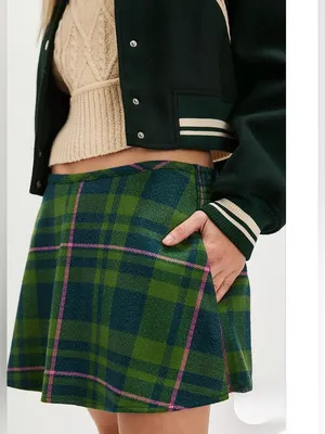 NEW Free People Paradise Found New Menswear Skort Green Dean Tartan Small thumbnail 2