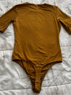 Everlane mustard tapenade Short Sleeve crewneck bodysuit, size S Supima cotton thumbnail 10