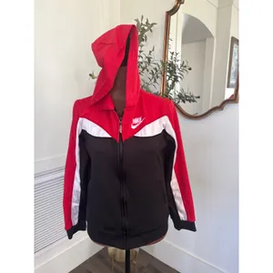 Nike Womens S Red Black White Colorblock Full Zip Hoodie Nike Fit Track Jacket thumbnail 2
