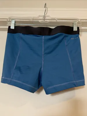 Nike Blue Compression Shorts with Black Waistband and Yellow Swoosh thumbnail 5