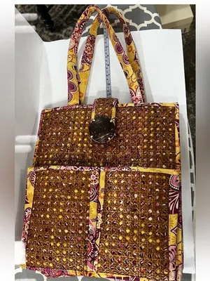 Vera Bradley Woven Straw Rattan Tote Bag Floral Boho Summer Beach Market 🌿 thumbnail 3