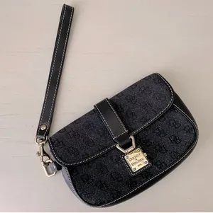 Vintage Dooney and Bourke monogrammed leather trim black wristlet wallet thumbnail 1
