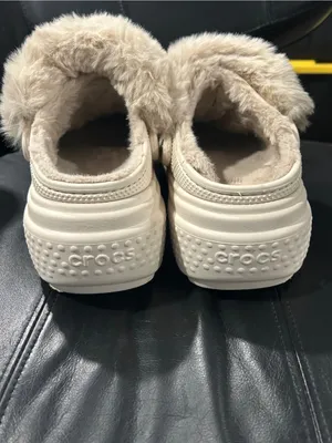 CROCS Cream Faux-Fur Lined Platform Clog Mules thumbnail 3