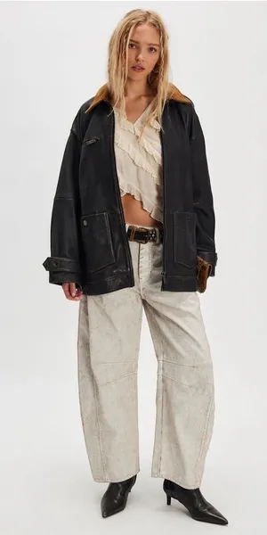 Free People Good Luck Coated Barrel Jeans- size 29 thumbnail 1