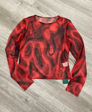 Red & Black Mesh Long Sleeve Top Size M thumbnail 1