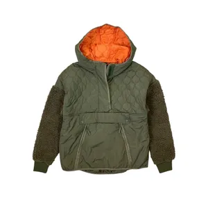 Zara Quilted Sherpa Sleeve Hooded Anorak Pullover Jacket Olive Green‎ XS thumbnail 2