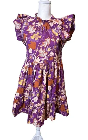 House of Harlow 1960 Nicole Richie‎ Floral Mini Dress Purple Ruffle Sleeve Small thumbnail 1