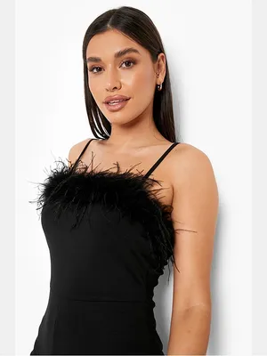 BooHoo Black Feather Strappy Wide Leg Jumpsuit thumbnail 4
