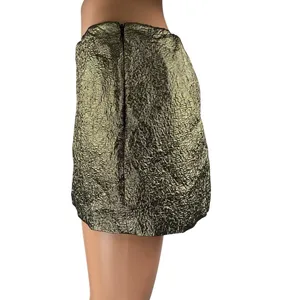 Abercrombie & Fitch Gold Metallic Crinkled Mid Rise Side Zip Mini A-line Skirt S thumbnail 2