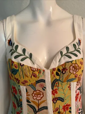 Christian Lacroix Linen Floral Midi Dress | Yellow, Mint & Pink | Size 6🌼💗 thumbnail 12