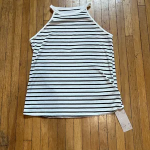 SheIn High neck striped tank top. Black/white thumbnail 1