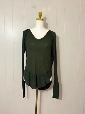 Free People We The Free Catalina Thermal Top Olive Green Long Sleeve XS thumbnail 2