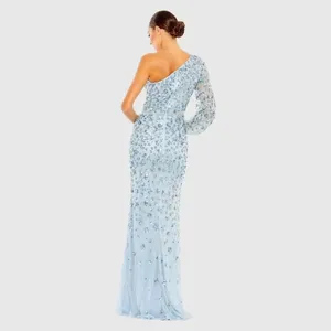 MAC DUGGAL Blue Embellished One Sleeve Faux Wrap Gown Dress 8 thumbnail 4
