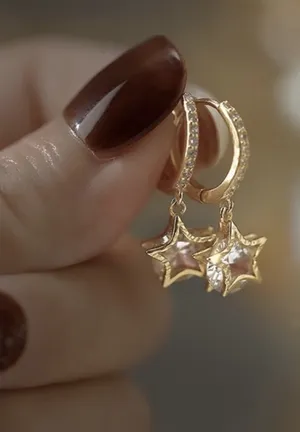 18K Gold Plated CZ Cubic Zirconia Star Dangle Drop Earrings for Women thumbnail 1