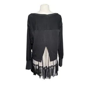 ANTHROPOLOGIE Women’s Boho Black Tulled Pullover Split Back Sweatshirt thumbnail 7