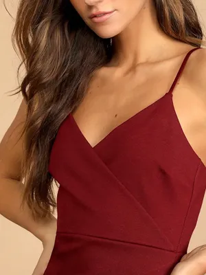 Lulu's Burgundy Midi Pencil Skirt with Front Slit thumbnail 2