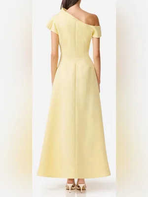 NEW Elliatt Marissa One-Shoulder Asymmetric Hem Duchess Satin Yellow Gown Sz L thumbnail 4