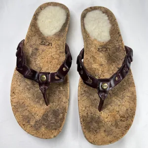 UGG Australia Cork Brown Leather Thong Sandals Shearling Footbed Women US 8 thumbnail 8
