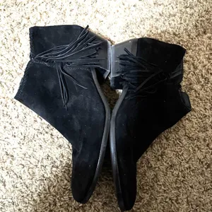 Sam Edelman Black Ankle Bootie‎ Suede Women 9.5M Paige Fringe Block Heel thumbnail 6