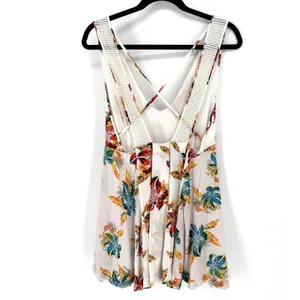 Free People Mini Dress Floral Two Tone S White Boho Tropical Strappy Sun Dress thumbnail 5