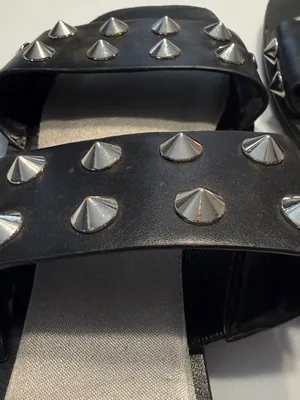 MF BOLIV Black Studded Double-Strap Slide Sandals Size 7 thumbnail 2