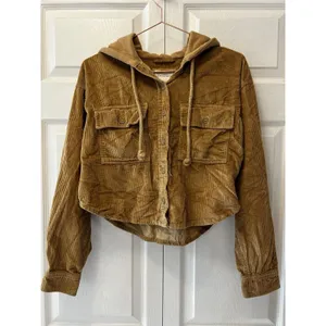 AE American Eagle Hooded Cropped Corduroy Button-Up Shirt Womens Size XS‎ thumbnail 3